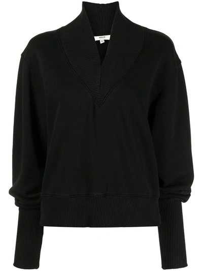Agolde Klara Extended V Neck Sweatshirt In Black