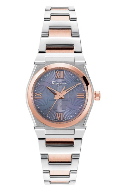 Ferragamo Men's Vega Pair Rose Gold & Stainless Steel Bracelet Watch In Blue