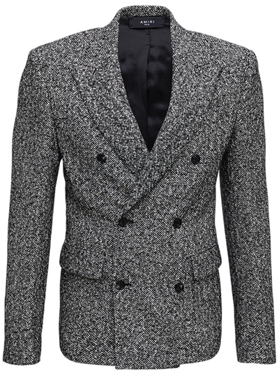 Amiri Grey Tweed Double Breasted Jacket - Atterley In Black