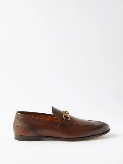 Gucci Jordaan Leather Loafers In Marrone