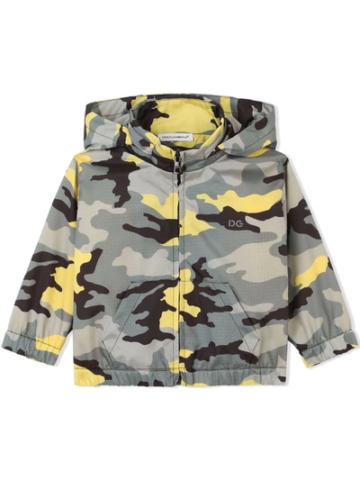 Dolce & Gabbana Babies' Camouflage-print Hooded Coat In Grey
