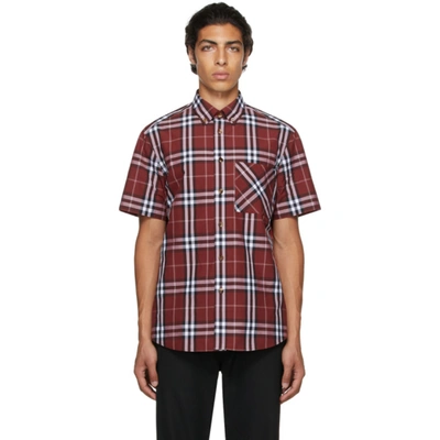 Burberry Red Poplin Check Short Sleeve Shirt | ModeSens