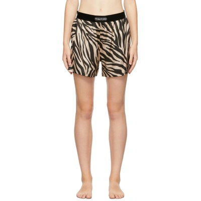 Tom Ford Velvet-trimmed Leopard-print Silk-blend Satin Shorts In Xlbjb Black & Beige