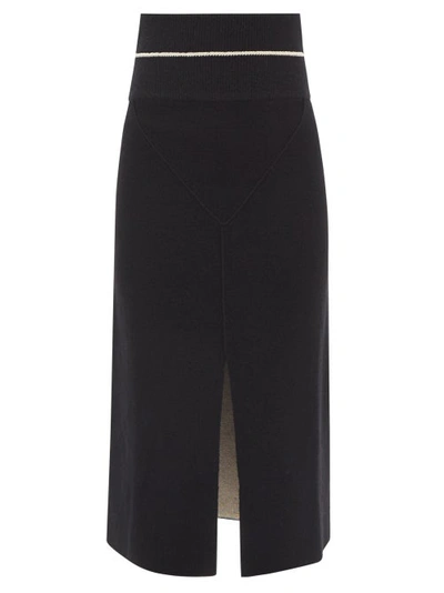 Moncler Front Slit Knit Midi Skirt In Black