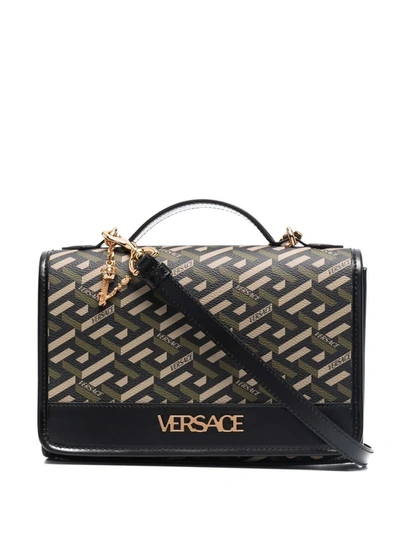 Versace The Greek Signature Shoulder Bag In Black