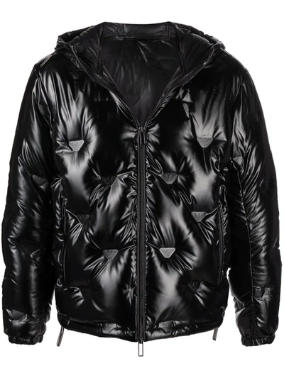 Emporio Armani High-shine Quilted Down Jacket In Black ModeSens