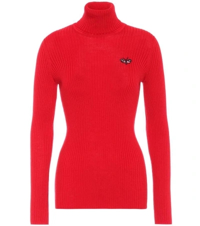 Gucci Butterfly Embroidered Turtleneck Top In Gieger Red