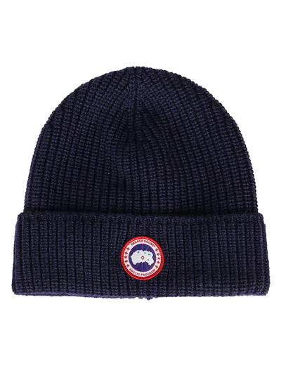 Canada Goose Logo-patch Knitted Beanie In Navy