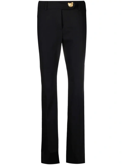 Moschino Logo-plaque Tailored Trousers In 黑色
