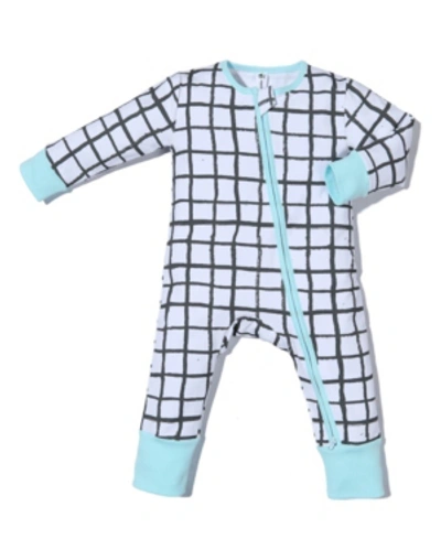 Earth Baby Outfitters Baby Boys Bamboo Cotton Blend 2 Way Zippy Grid Coverall In Blue