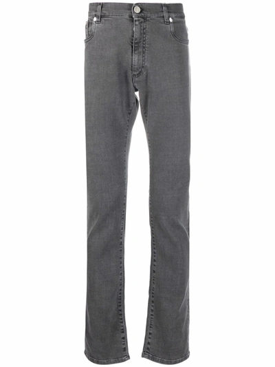 Billionaire Embroidered-logo Straight-leg Jeans In Grey
