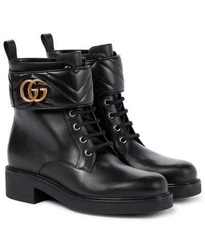 Gucci Gg Marmont Round-toe Leather Ankle Boots In Black