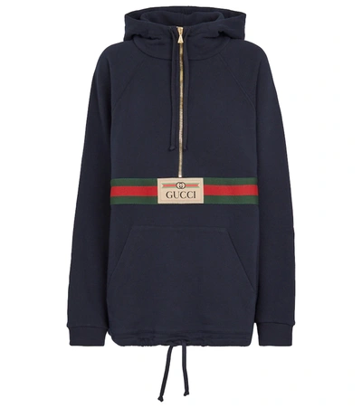 Gucci Web-stripe Hooded Cotton-jersey Sweatshirt In 4440 Ink