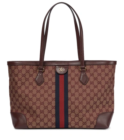 Gucci Ophidia Gg-jacquard Canvas And Leather Tote Bag In Braun