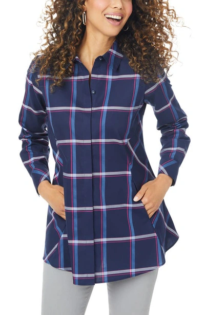 Foxcroft Cici Weekend Plaid Non-iron Button-up Tunic In Multi