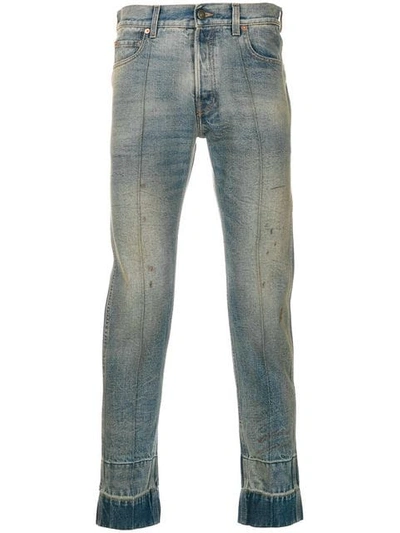 Gucci Stain-effect Tapered-leg Jeans In Blu