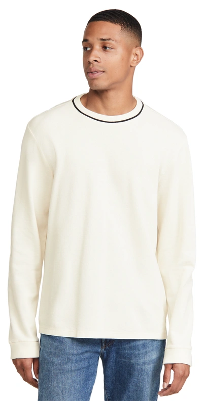Club Monaco Tipped Piqué Long Sleeve T-shirt In Blanc De Blanc