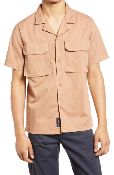 Native Youth 3d Pocket Cotton Button-up Camp Shirt In Brown