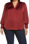 Vince Camuto Smocked Long Sleeve V-neck Blouse In Earth Red