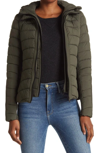 Bernardo Hooded Quilted Water Repellent Jacket In Fig Leaf