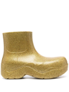 Bottega Veneta Puddle Ankle Boot In Rubber With Glitter In Gold