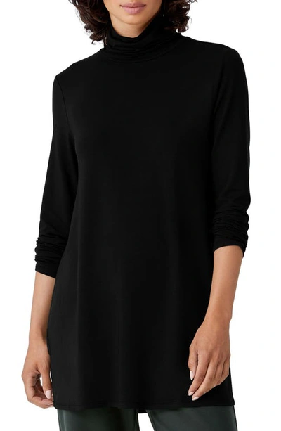 Eileen Fisher Scrunch Neck Jersey Tunic In Black