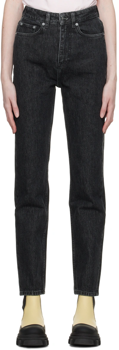 Ganni Black Rigid Swigy Jeans In Black/white Stone | ModeSens