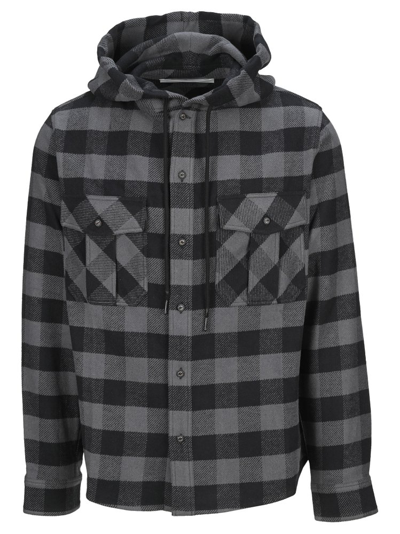 Off-white Arrows-print Check Hoodie Shirt In Black