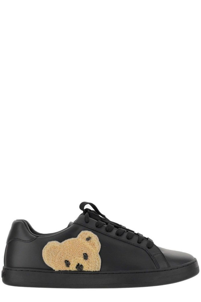 Palm Angels 20mm Teddy Bear Tennis Leather Trainers In Black