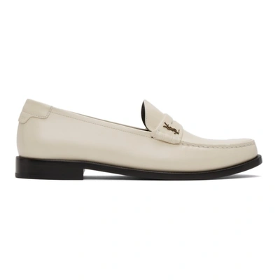 Saint Laurent White Le Loafer Monogram Penny Slippers In Smooth Leather In Ivory