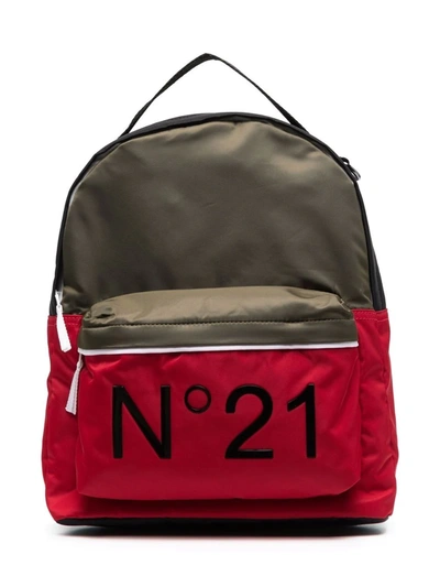 N°21 Kids' Logo-patch Zip-fastening Backpack In 黑色