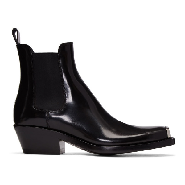 Calvin Klein 205w39nyc Claire Metal-trimmed Glossed-leather Ankle Boots ...