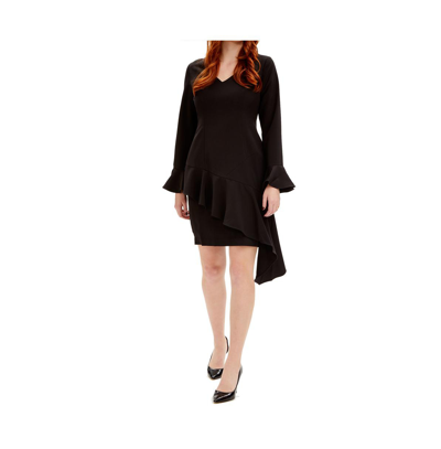 Focus By Shani Asymmetrical Ruffle Hem Sheath Dress In Black