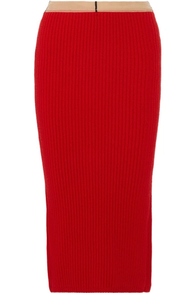 Calvin Klein 205w39nyc Ribbed Wool And Cashmere-blend Midi Skirt In Scarlet
