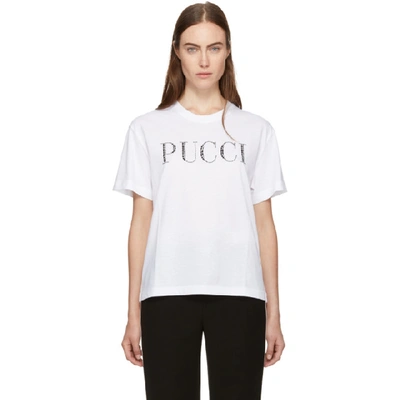 Emilio Pucci Crystal-embellished Logo T-shirt In Bianco