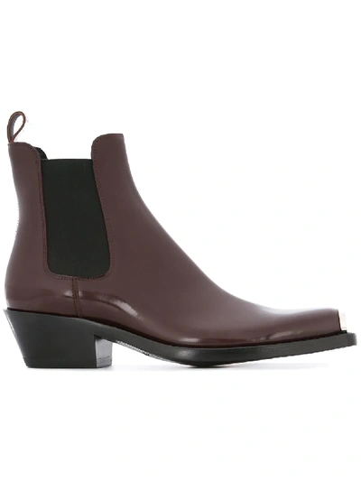 Calvin Klein 205w39nyc Squared-toe Leather Chelsea Boots In Bordeaux