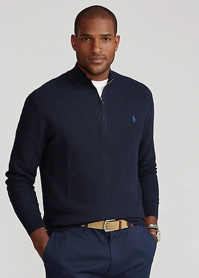 Polo Ralph Lauren Mesh-knit Cotton Quarter-zip Sweater In Polo Black