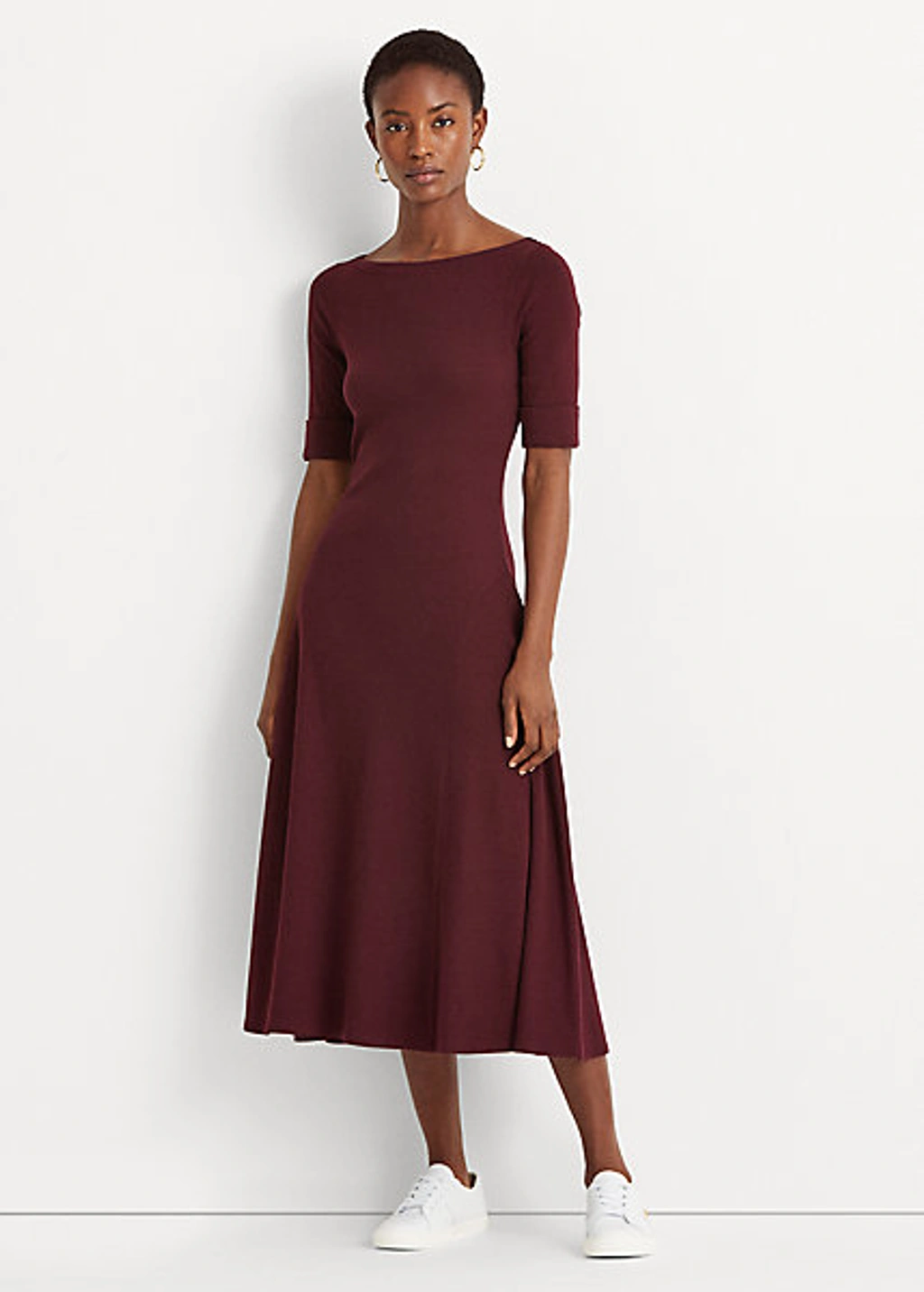 Ralph Lauren Stretch Cotton Midi Dress In Pinot Noir ModeSens