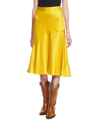 Calvin Klein 205w39nyc Satin Bias Midi Skirt In Yellow