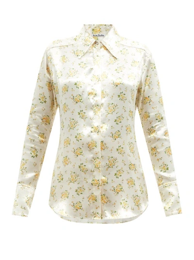 Acne Studios Floral-print Hammered-satin Shirt In Yellow