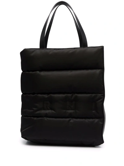 Marni Embossed Logo Tote Bag In Black