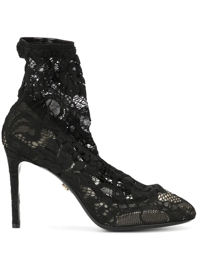 Dolce & Gabbana Stretch Lace Boots In Black