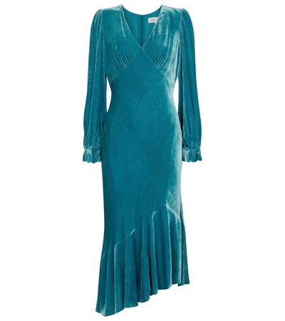 Diane Von Furstenberg Manal Gathered Devoré-velvet Midi Dress In Blue