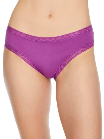 Natori Bliss Girl Comfortable Brief Panty Underwear With Lace Trim In Mulberry