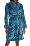 Natori Plush Sherpa Cozy Wrap Robe With Pockets + Belt In Morning Teal
