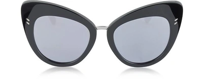 Stella Mccartney Sc0037s Acetate Cat Eye Womens Sunglasses In Black-mirrored Black