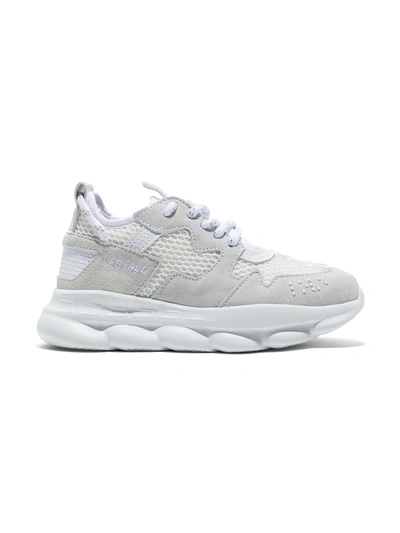 Versace Kids' White Chain Reaction Leather Mesh Sneakers
