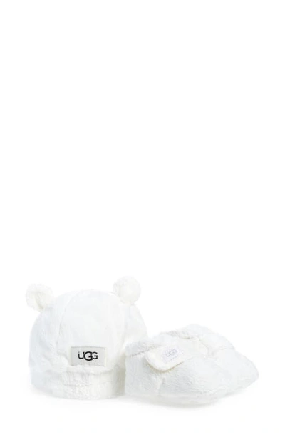 Ugg Babies' Bixbee Faux Fur Beanie & Booties Set In Blanc De Blanc