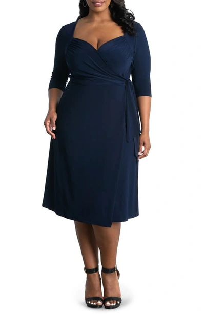 Kiyonna Sweetheart Neck Wrap Dress In Navy Blue