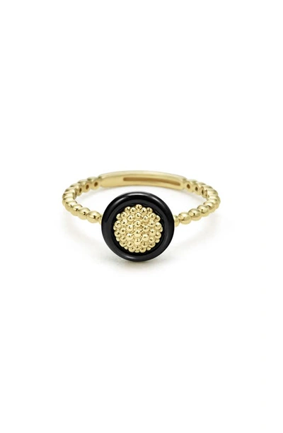 Lagos 18k Yellow Gold Caviar Black Ceramic Beaded Ring In Gold/black